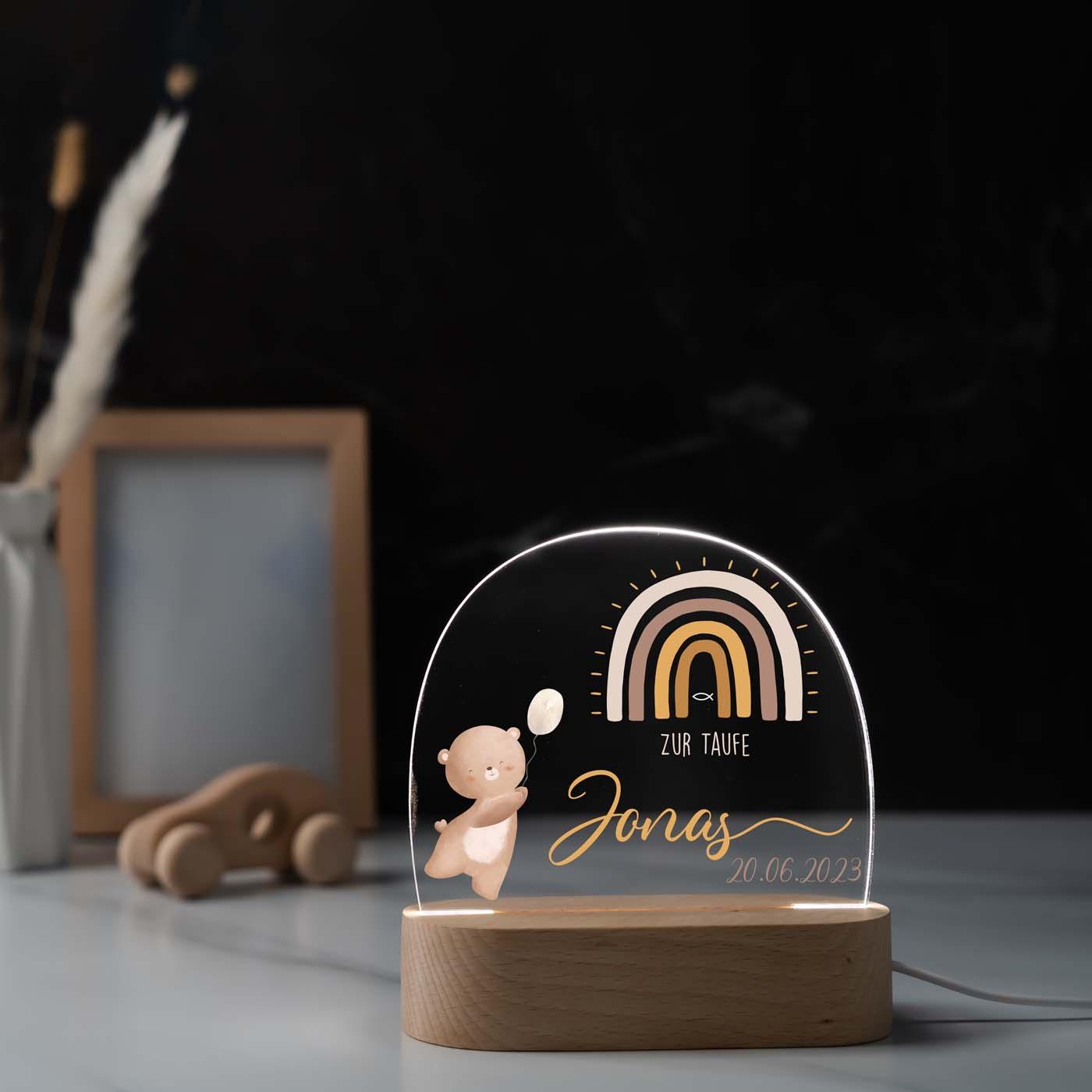 Personalisierte Nachtlampe für Kinder - Regenbogen & Bär