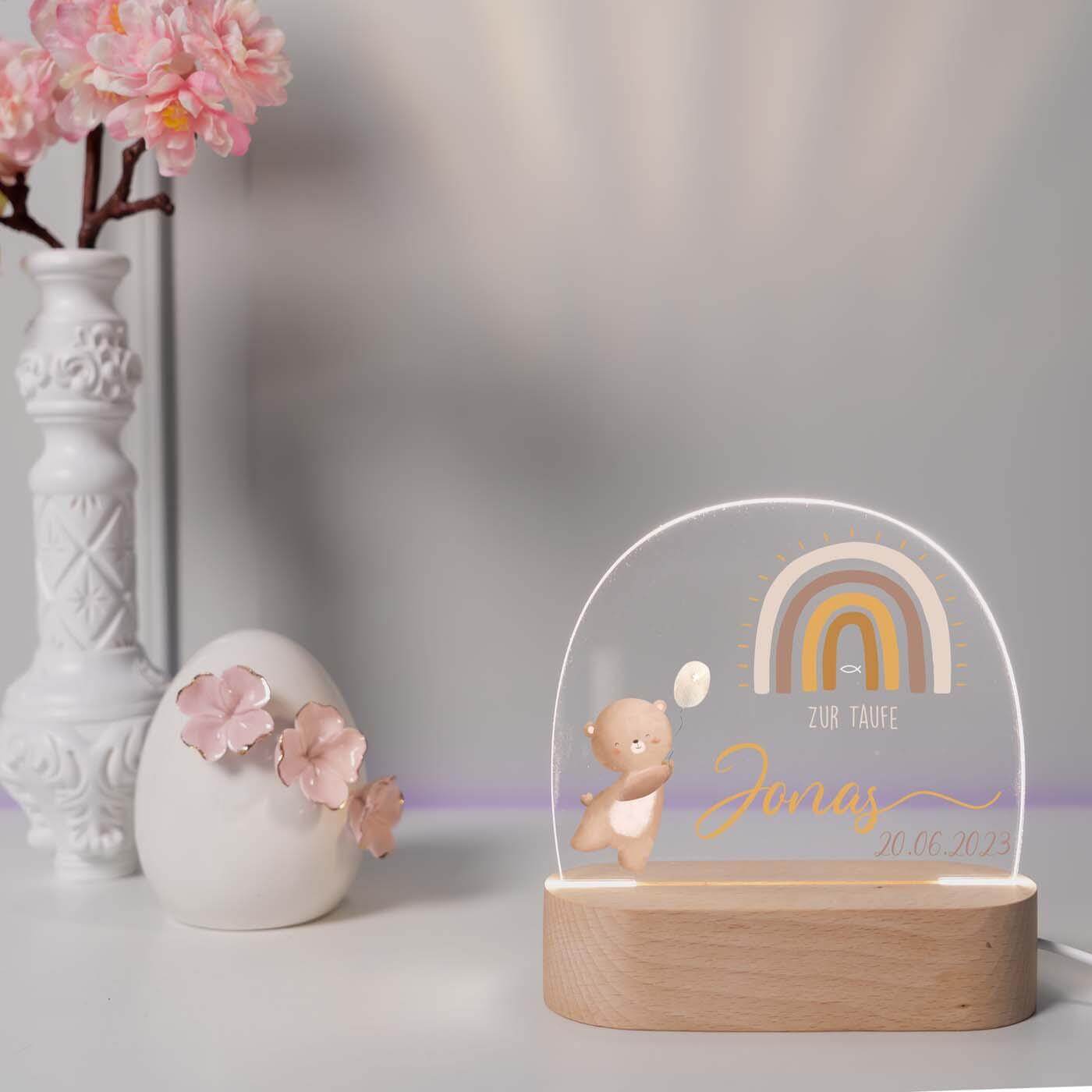 Personalisierte Nachtlampe für Kinder - Regenbogen & Bär
