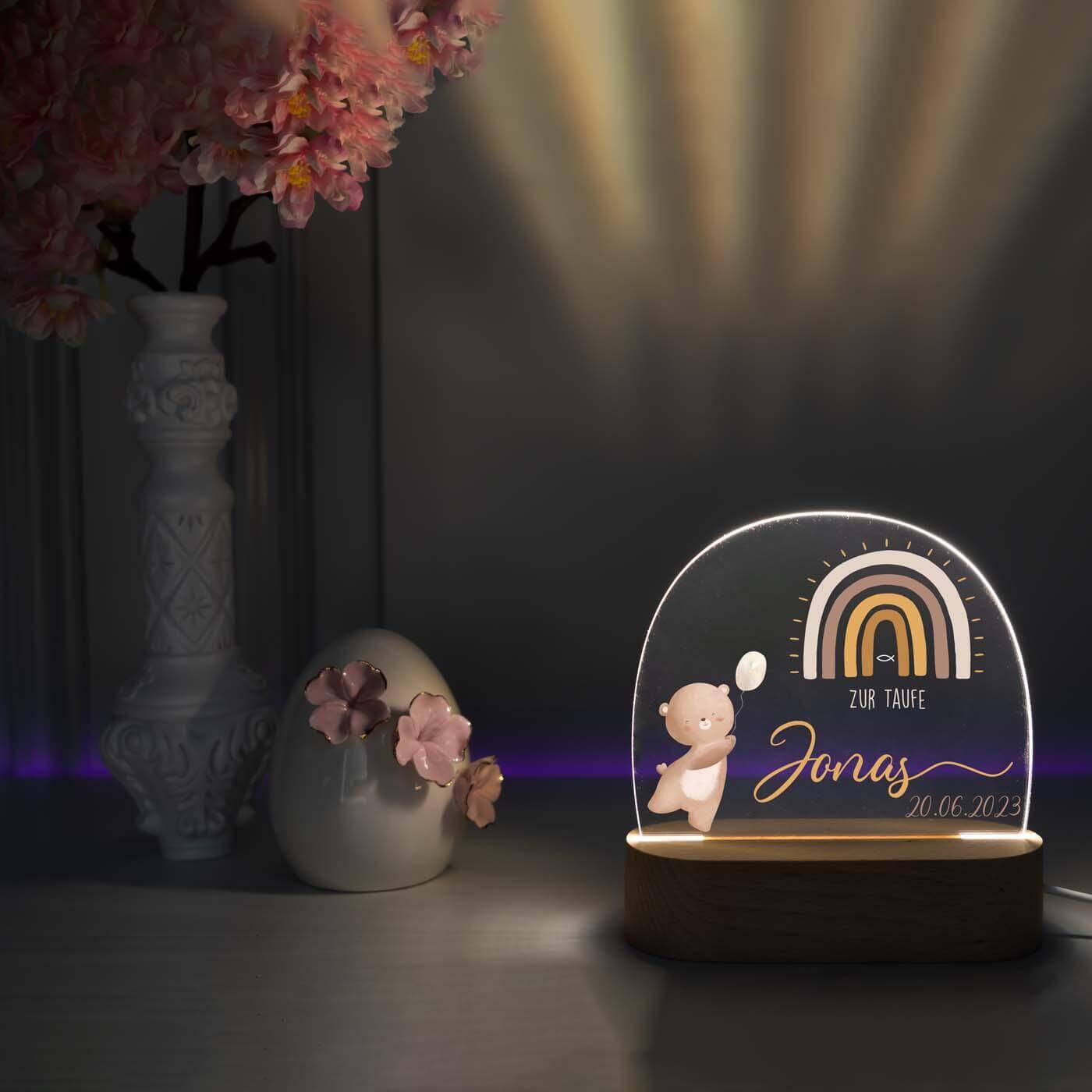 Personalisierte Nachtlampe für Kinder - Regenbogen & Bär