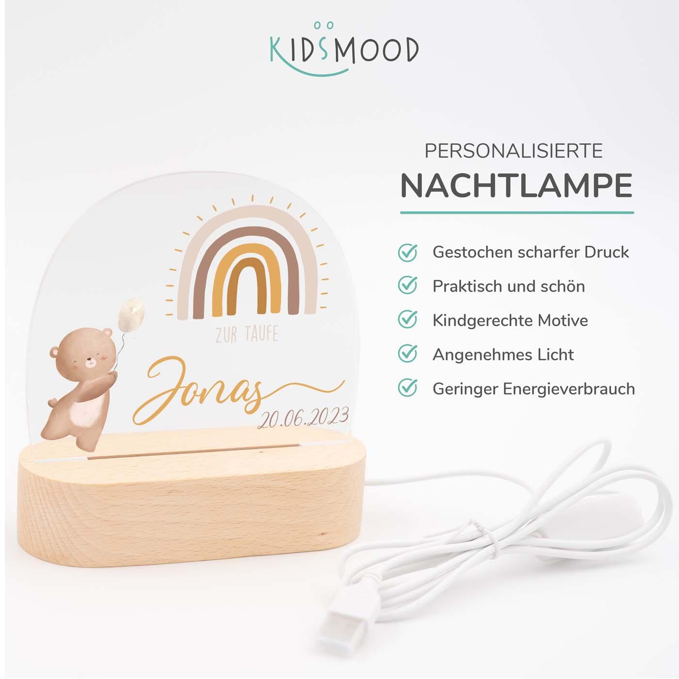 Personalisierte Nachtlampe für Kinder - Regenbogen & Bär