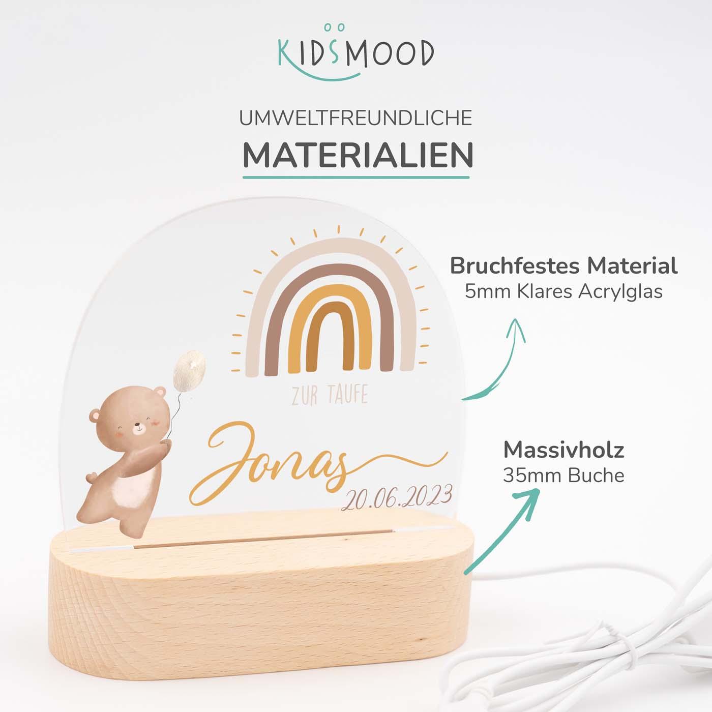 Personalisierte Nachtlampe für Kinder - Regenbogen & Bär