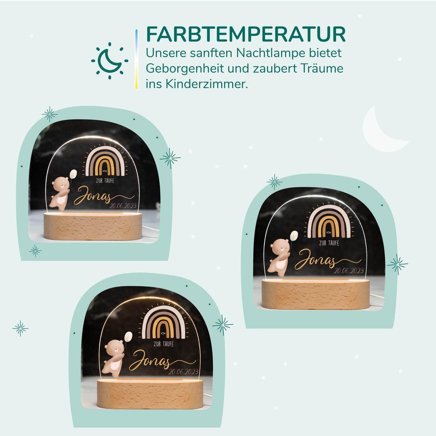 Personalisierte Nachtlampe für Kinder - Regenbogen & Bär