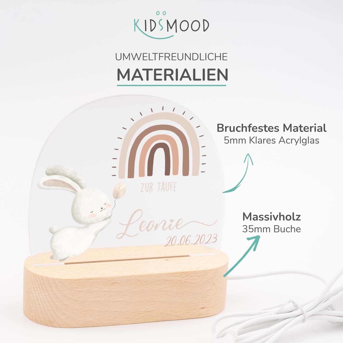Personalisierte Nachtlampe für Kinder - Regenbogen & Hase