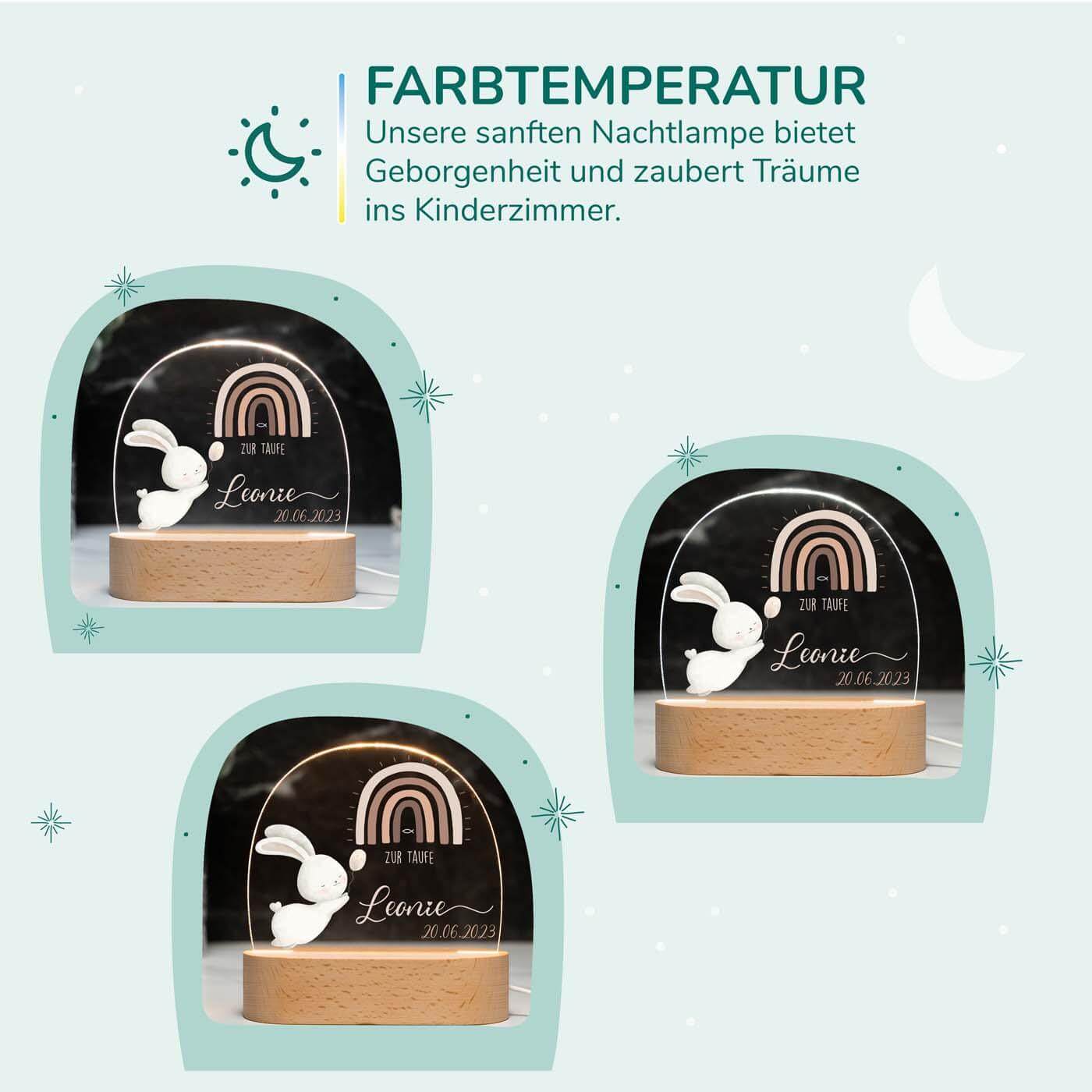 Personalisierte Nachtlampe für Kinder - Regenbogen & Hase