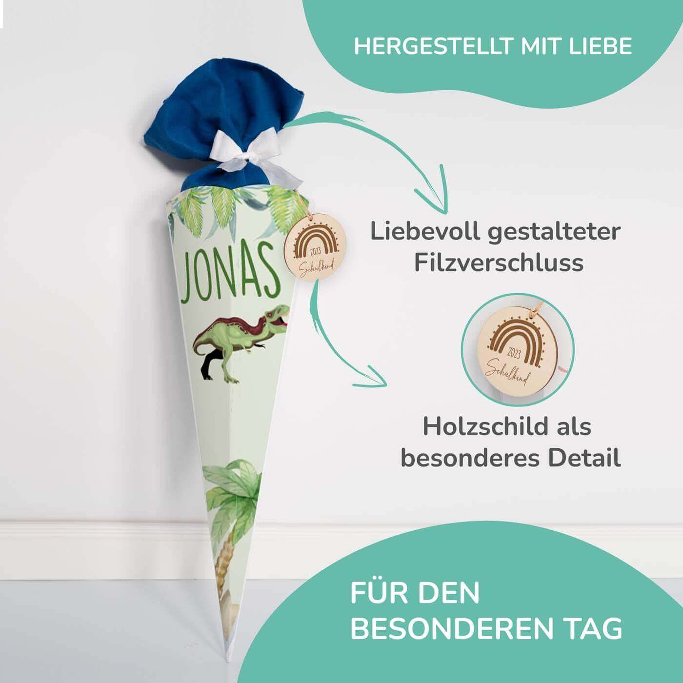 Personalisierte Schultüte mit Namen - Dino