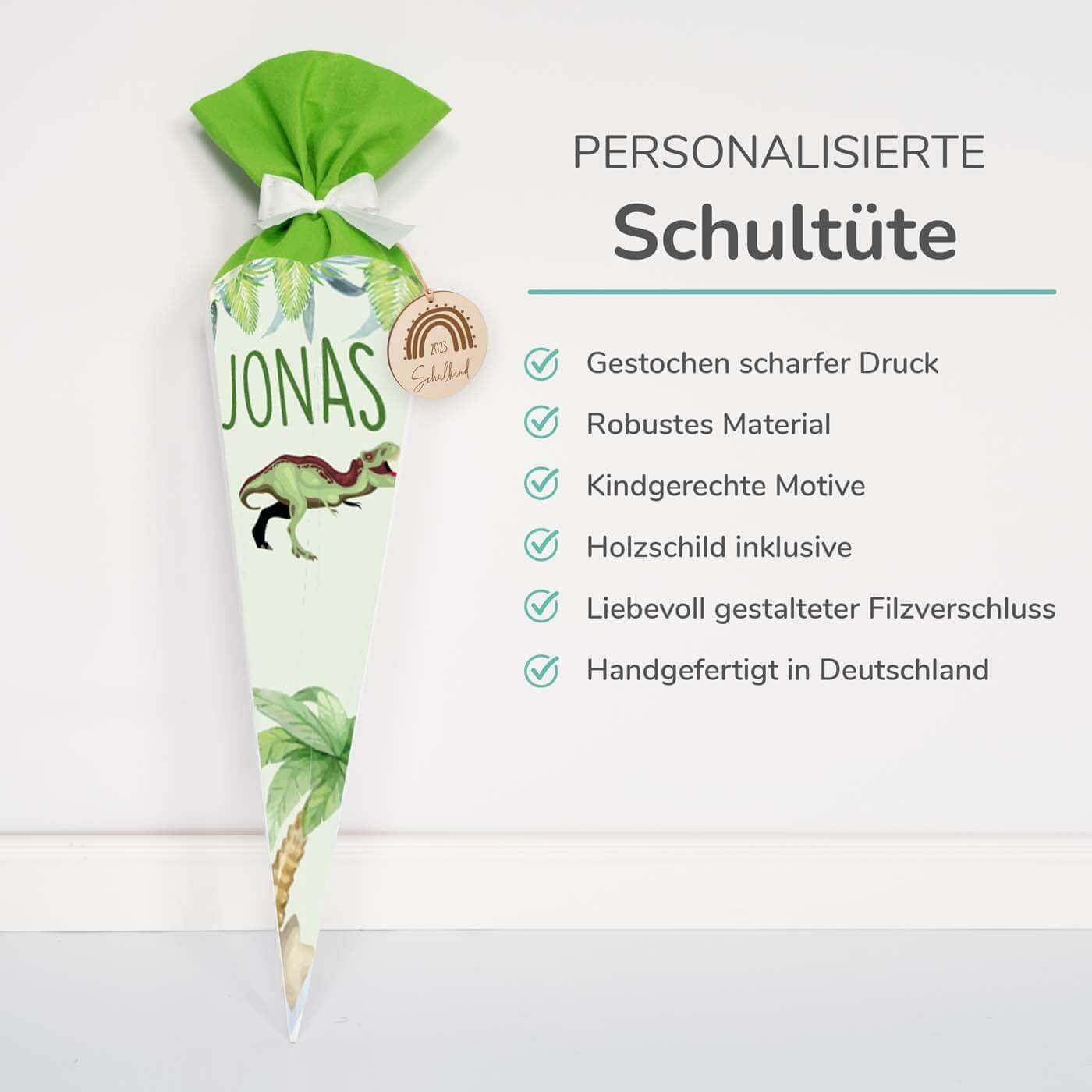 Personalisierte Schultüte mit Namen - Dino