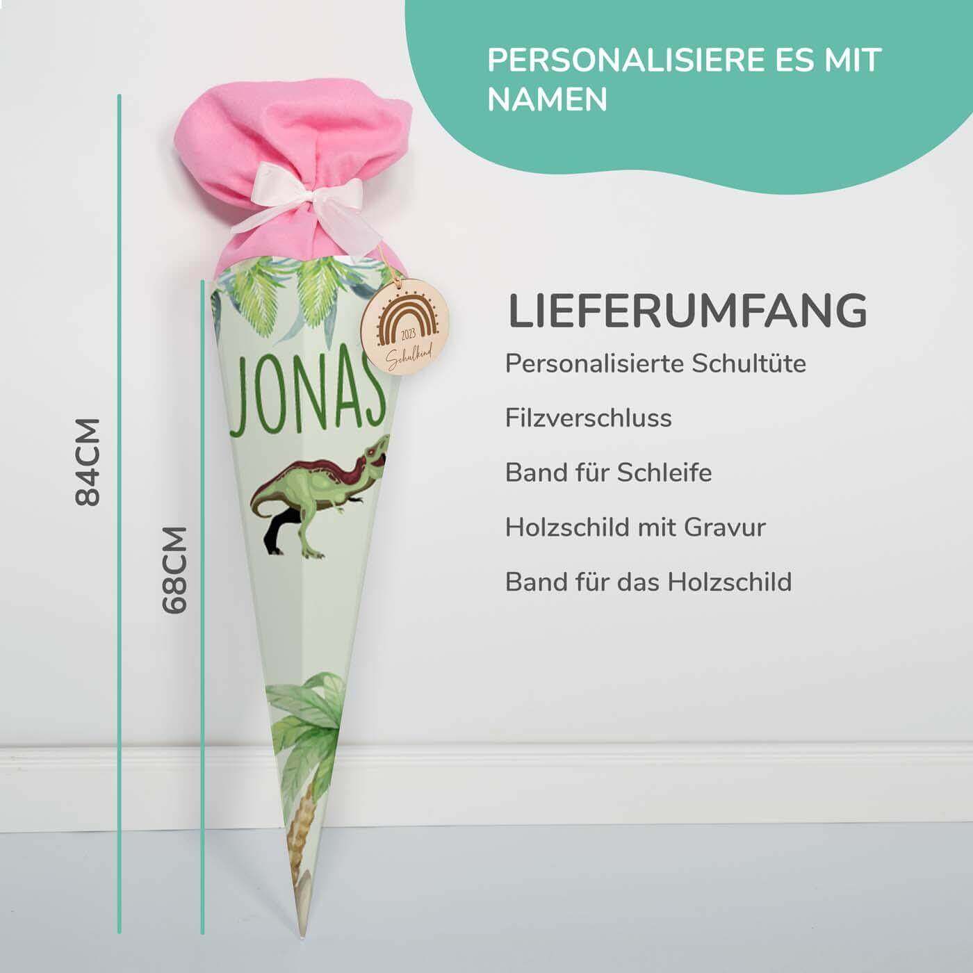 Personalisierte Schultüte mit Namen - Dino