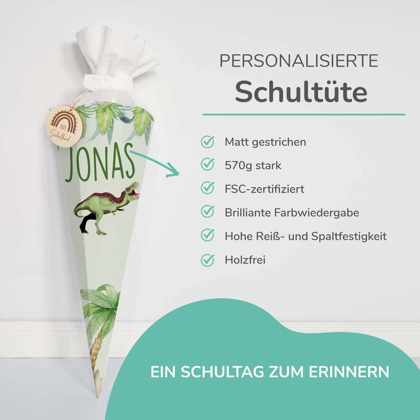 Personalisierte Schultüte mit Namen - Dino