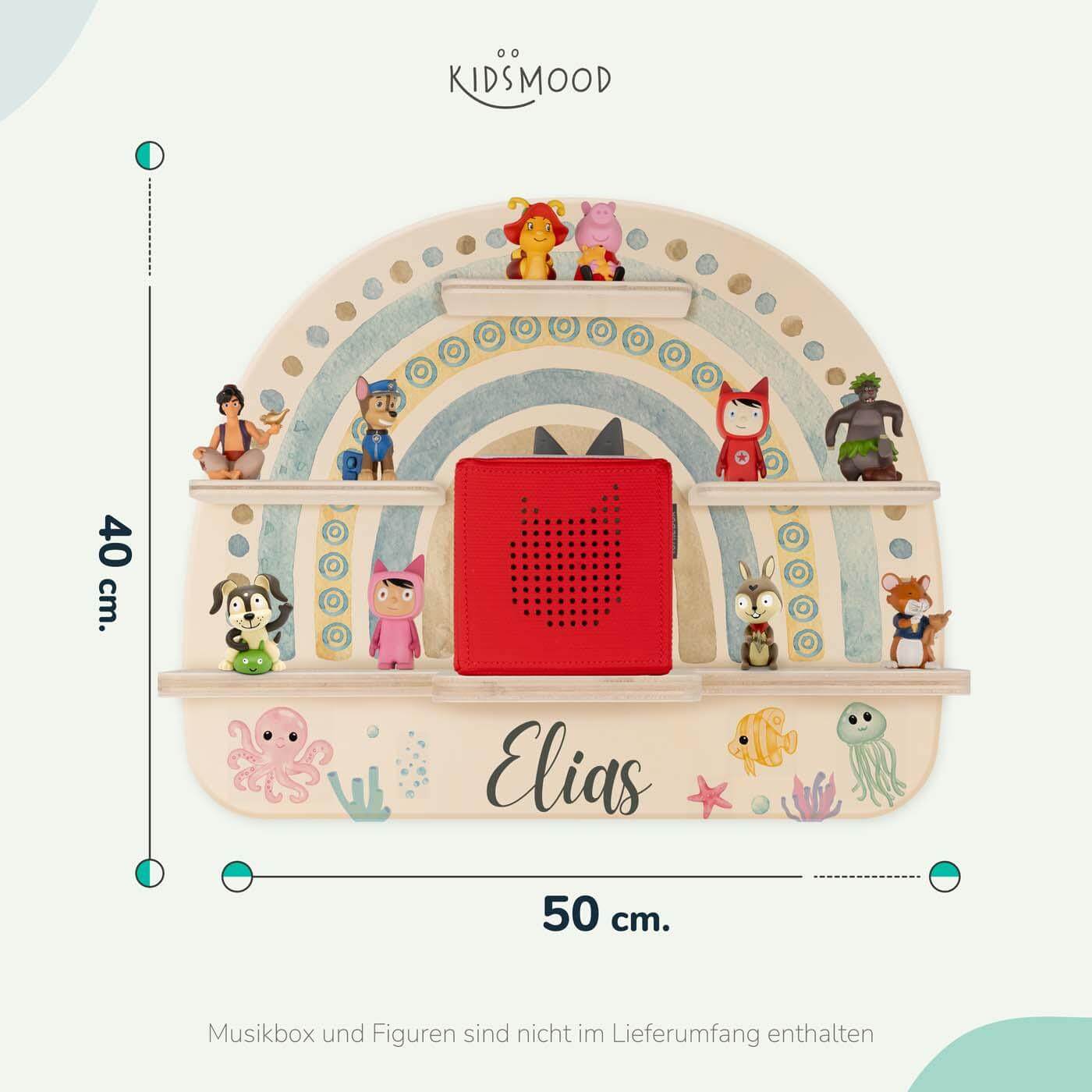 hochwertiges tonie-regal mit boho regenbogen und meer personalisiert