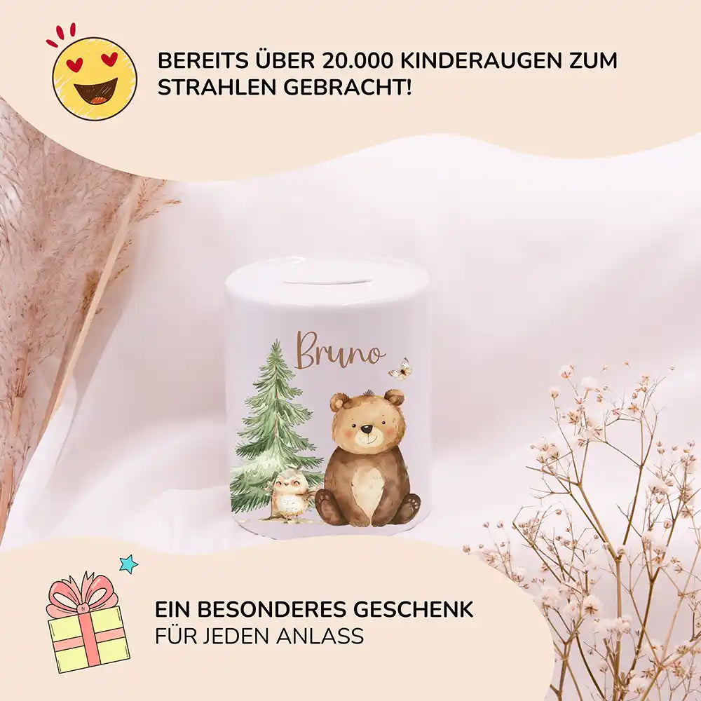 Spardose Kinder aus Keramik - Bär im Wald