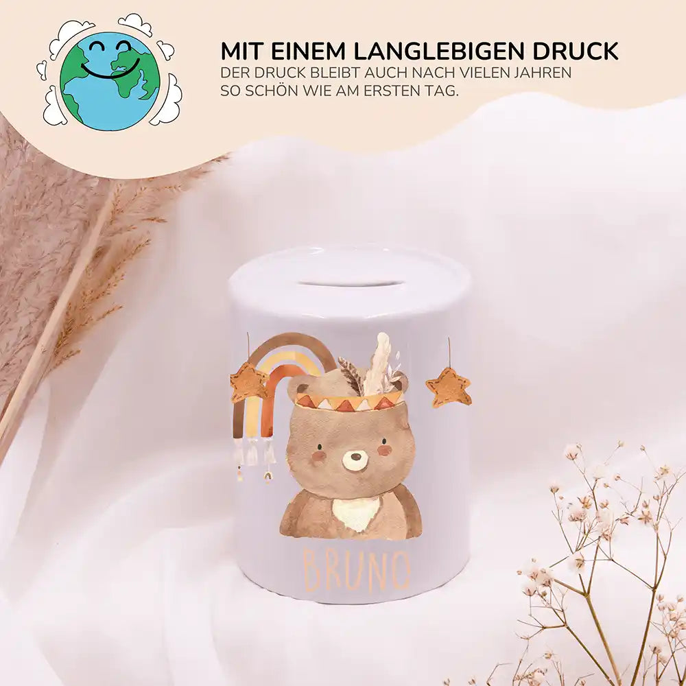 Spardose Kinder aus Keramik - Boho Bär