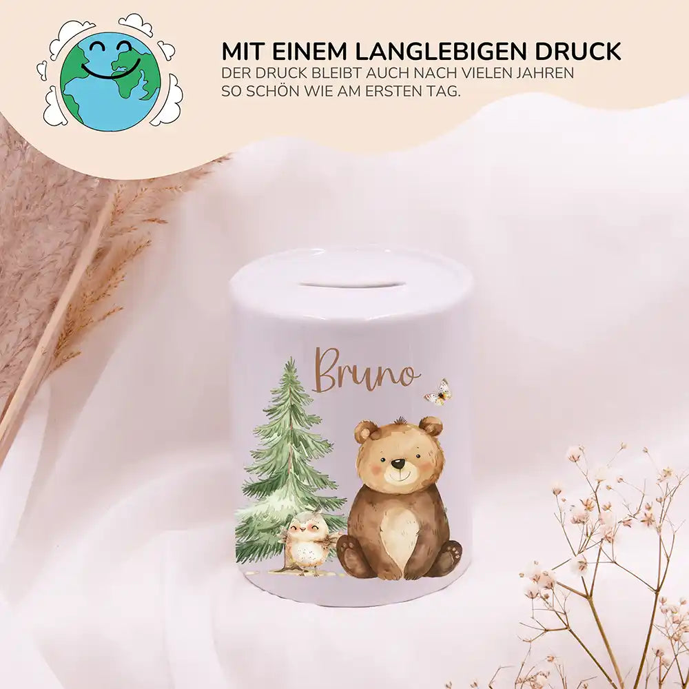 Spardose Kinder aus Keramik - Bär im Wald