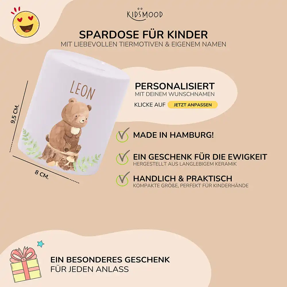 Spardose Kinder aus Keramik - Bär Waldtiere