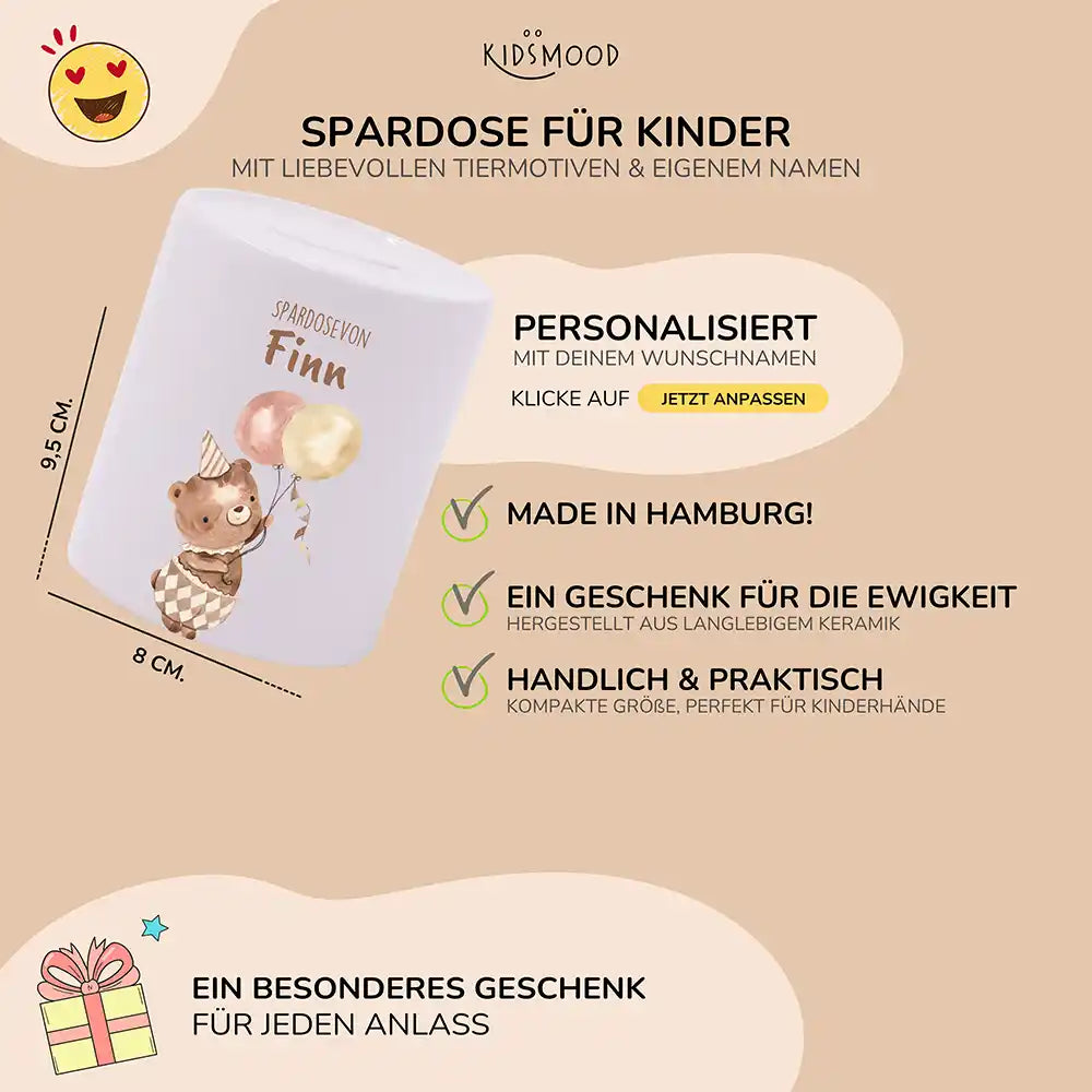 Spardose Kinder aus Keramik - Bär mit Ballon