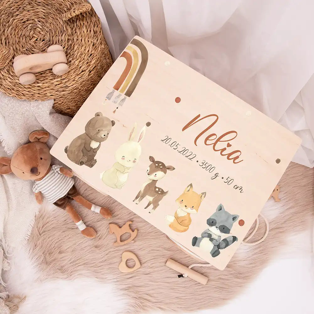 Spielzeugkiste mit Rädern personalisiert - Tierfreunde