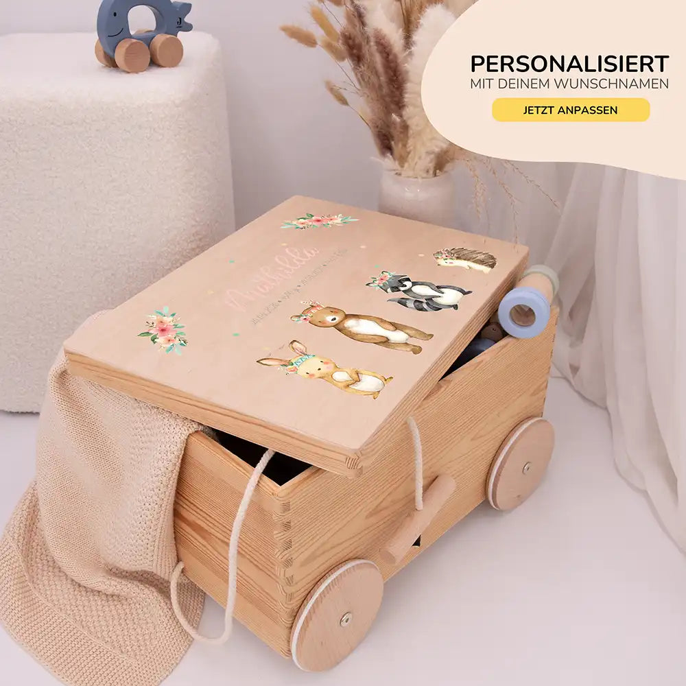 Spielzeugkiste mit Rädern personalisiert - Tiere