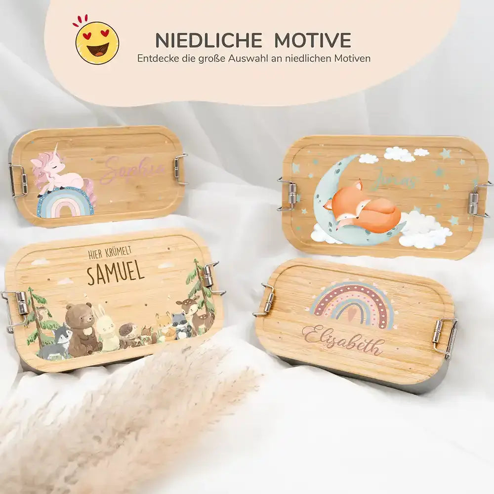 nahaufnahme der brotdose mit baby fuchs motiv
