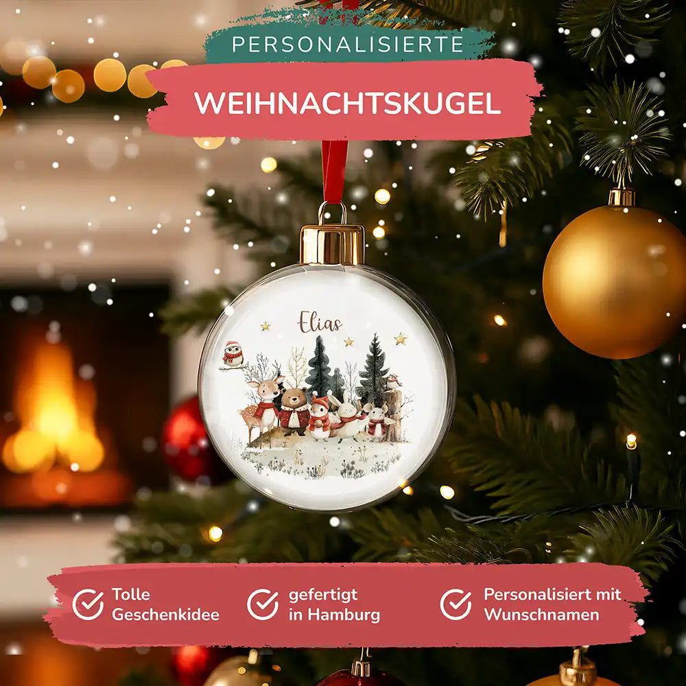 Weihnachtskugel personalisiert mit Namen - Kleine Freunde des Tannenwaldes