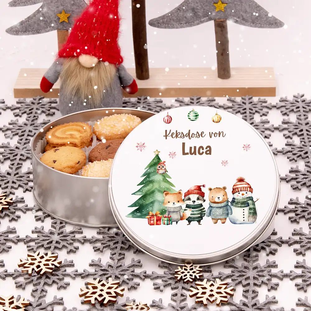 Keksdose aus Metal personalisiert - Kleine Weihnachtsfreunde