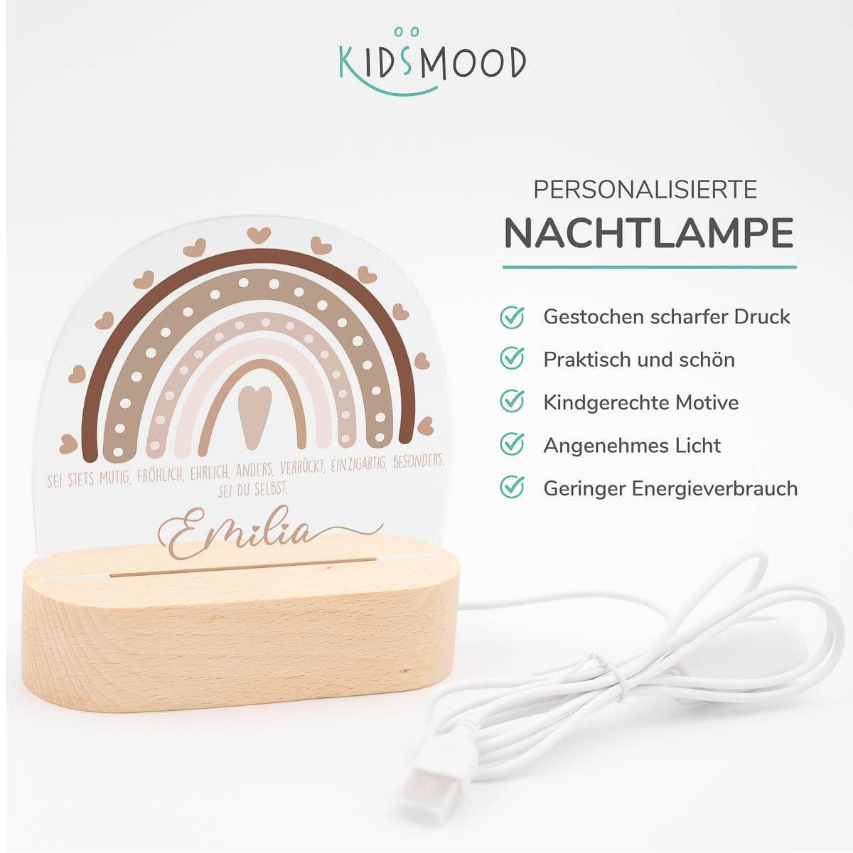 Personalisierte Nachtlampe für Kinder Regenbogen