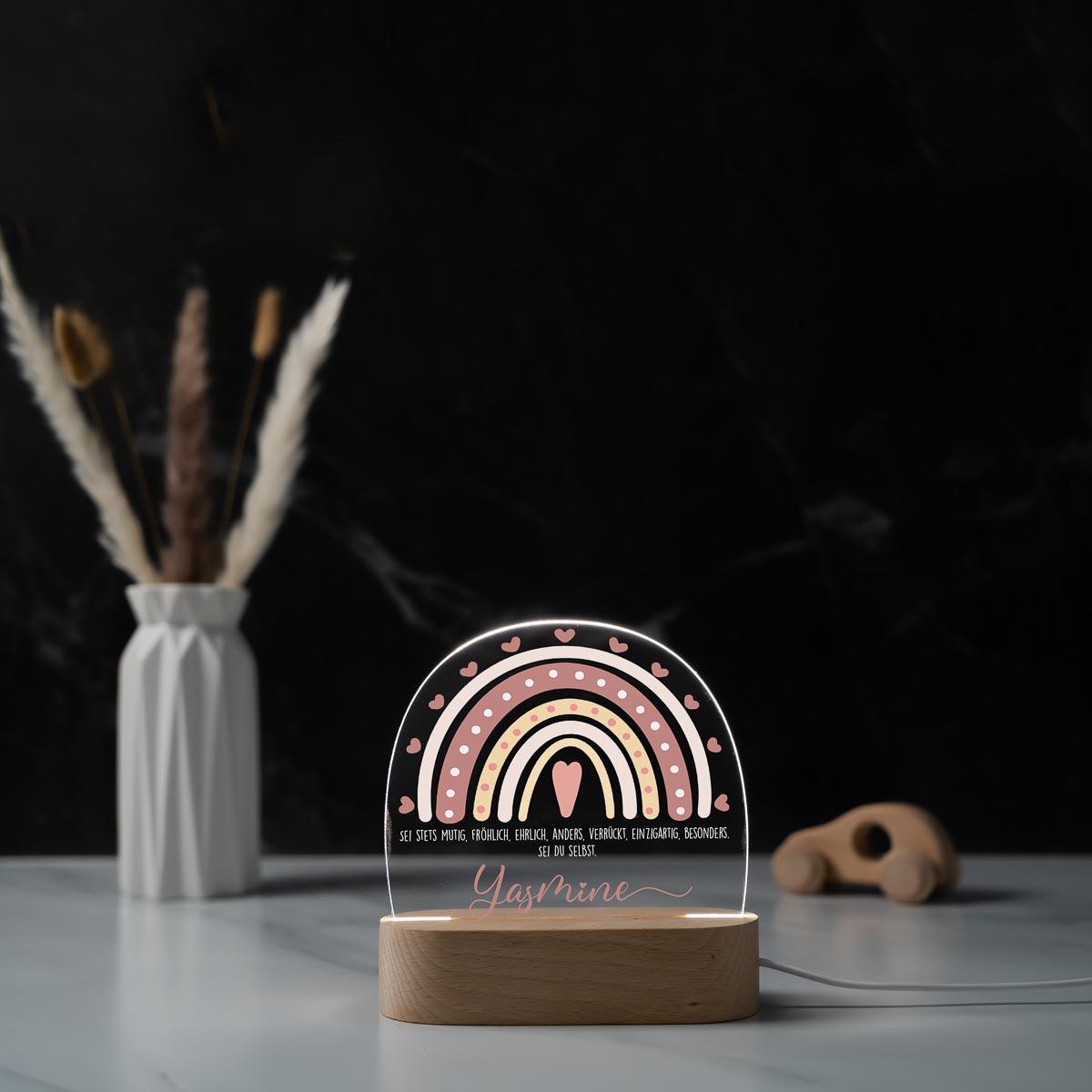 engraved night lamp with rainbow and custom name