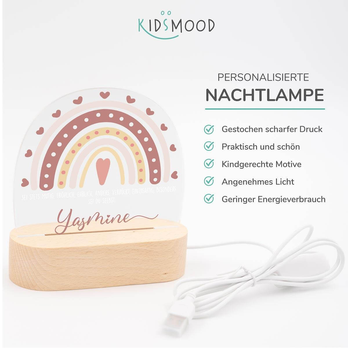 detailed view of rainbow design on night lamp