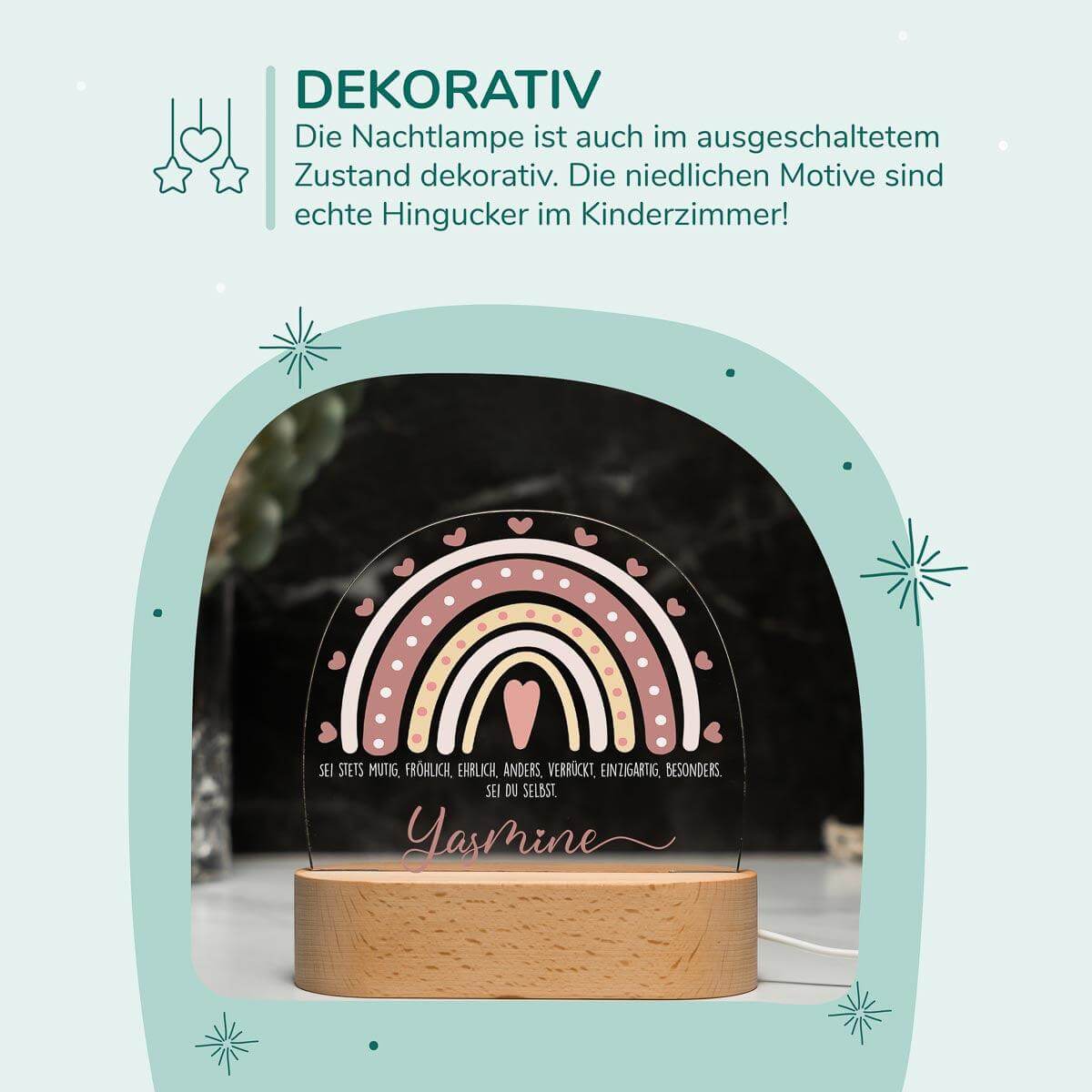 night lamp with regenbogen design and personalized name