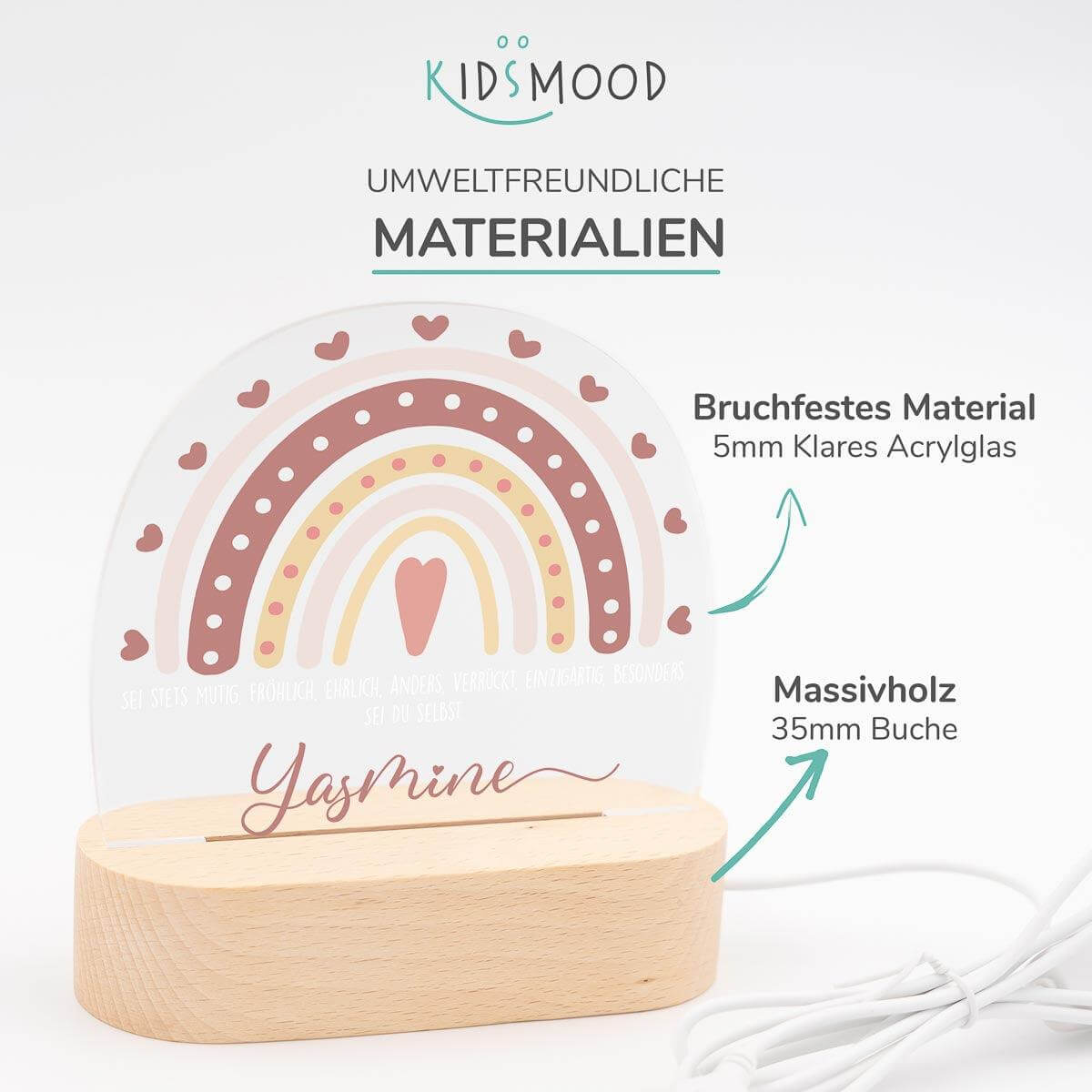 personalized wooden night lamp with rainbow