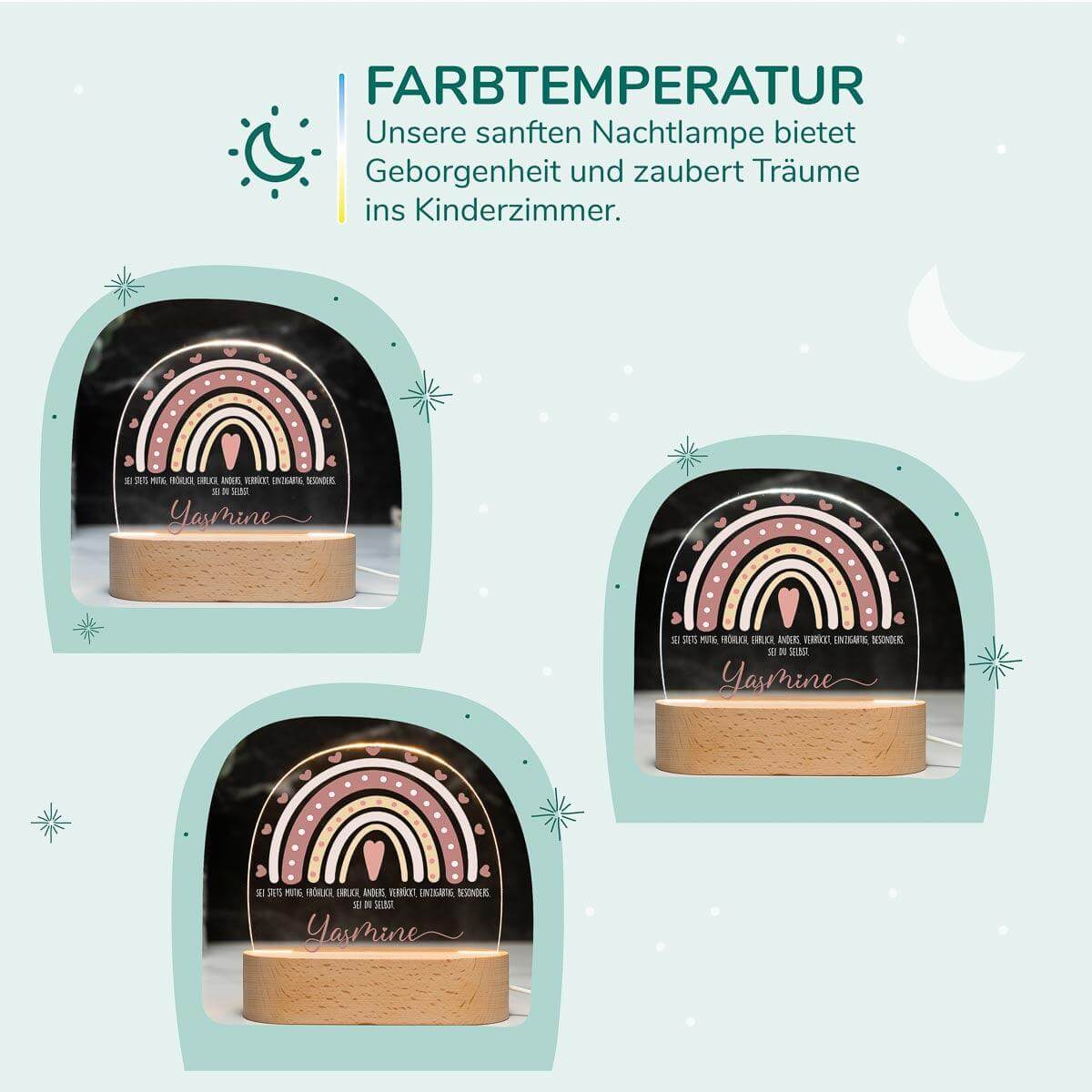 handcrafted night lamp with regenbogen engraving