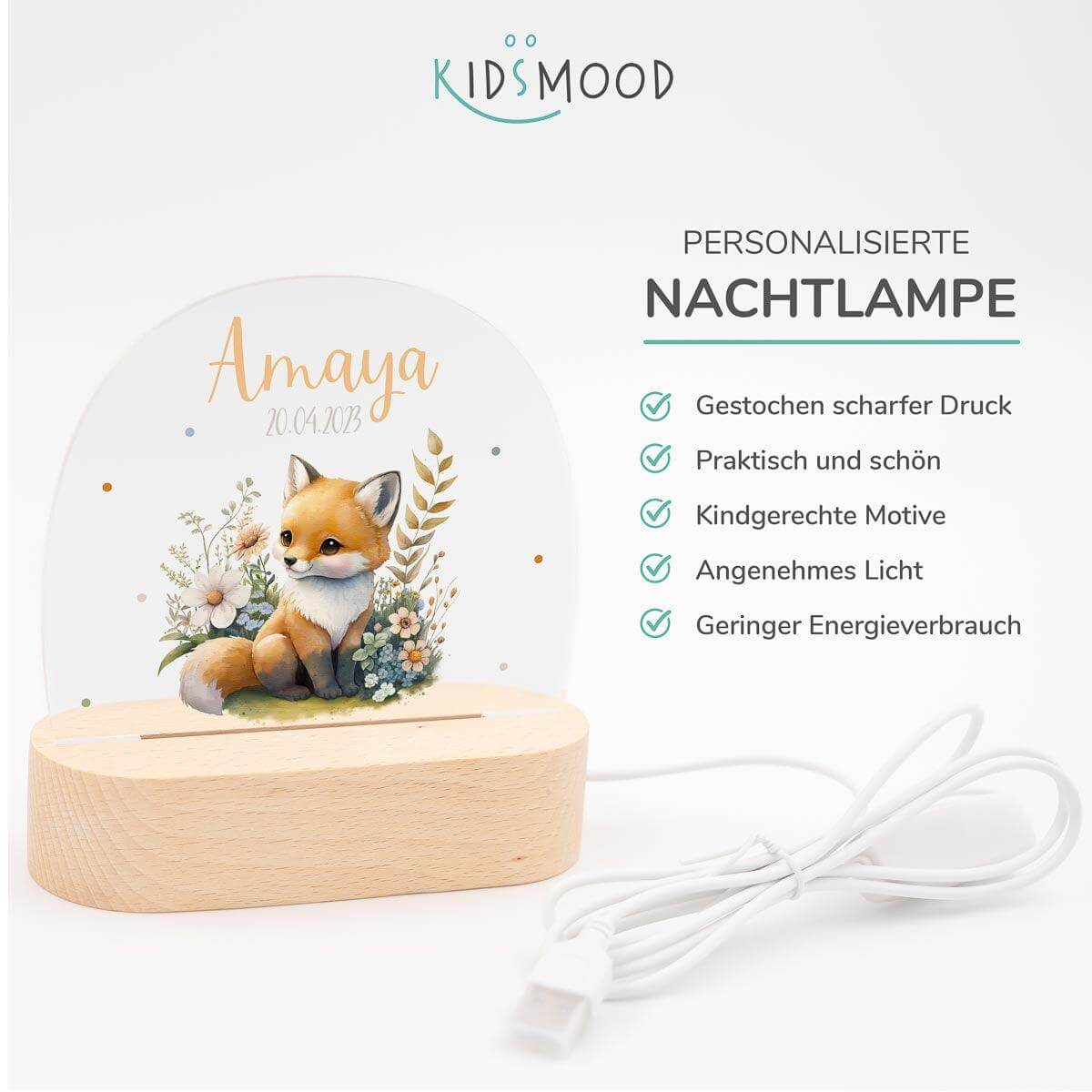 Personalisierte Nachtlampe für Kinder Fuchs