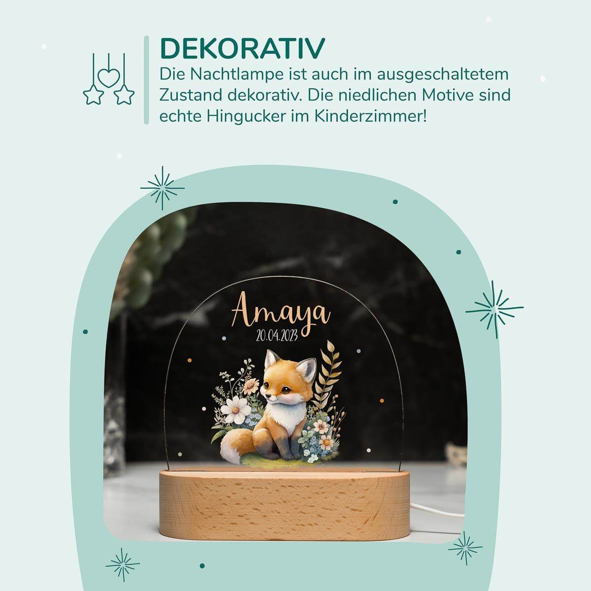 high-quality personalized night lamp with fox