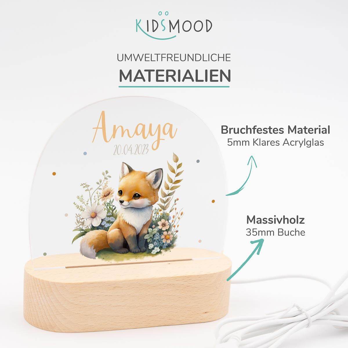Personalisierte Nachtlampe für Kinder Fuchs