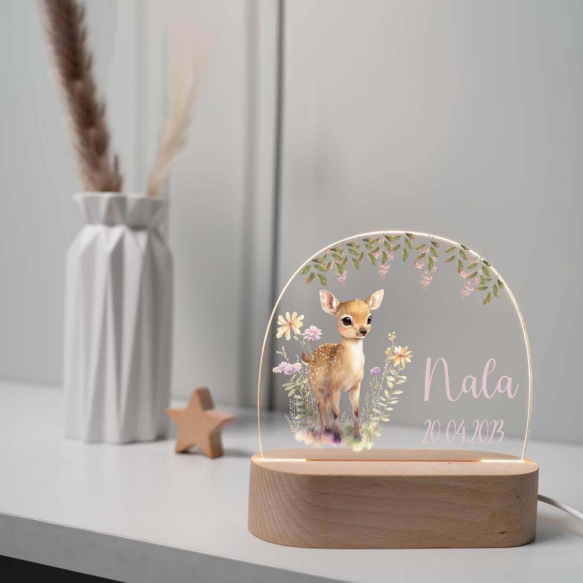 Personalisierte Nachtlampe für Kinder Reh