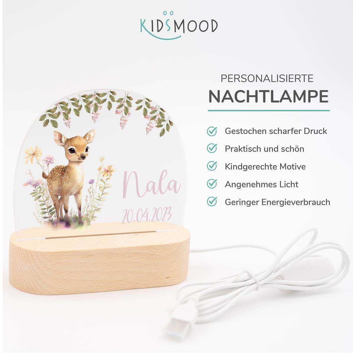 Personalisierte Nachtlampe für Kinder Reh