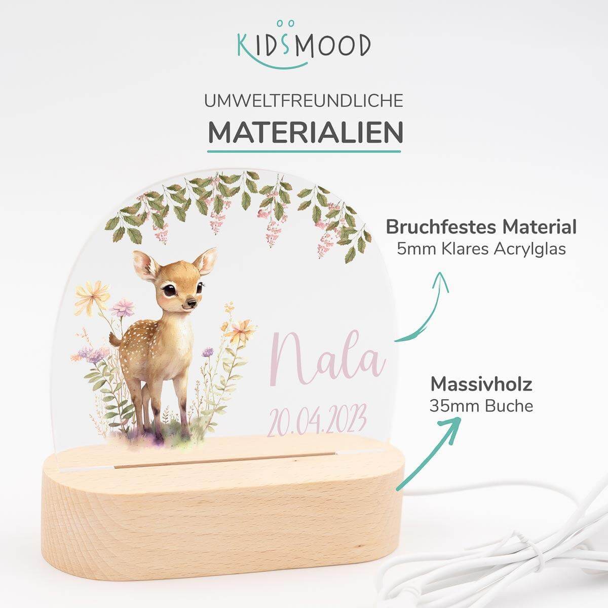 Personalisierte Nachtlampe für Kinder Reh