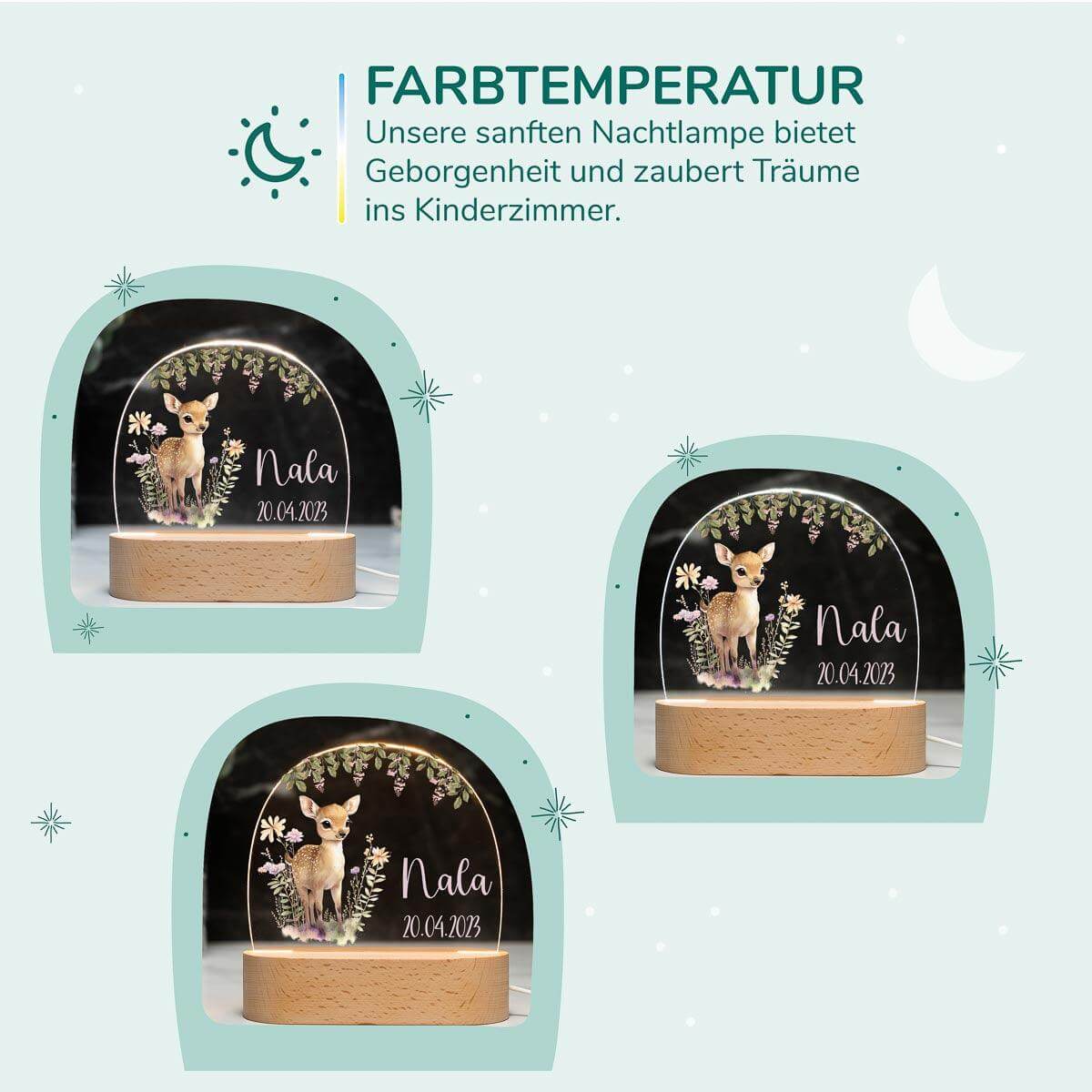 Personalisierte Nachtlampe für Kinder Reh