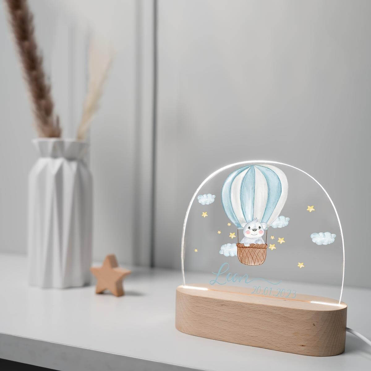 engraved night lamp with balloon and custom name