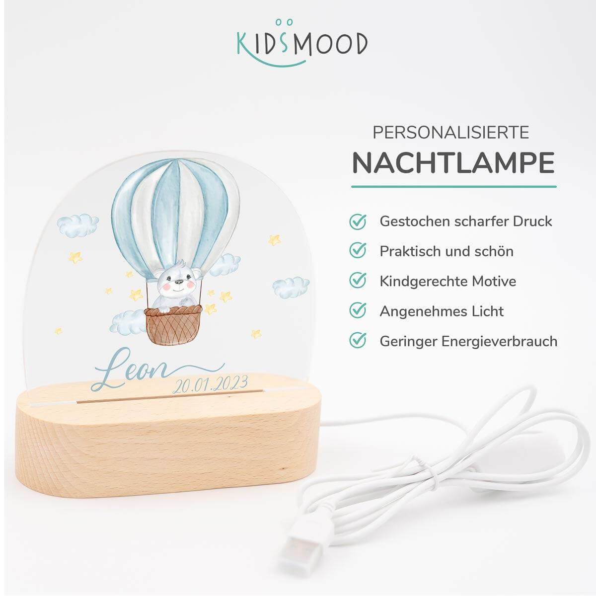 detailed view of balloon design on night lamp