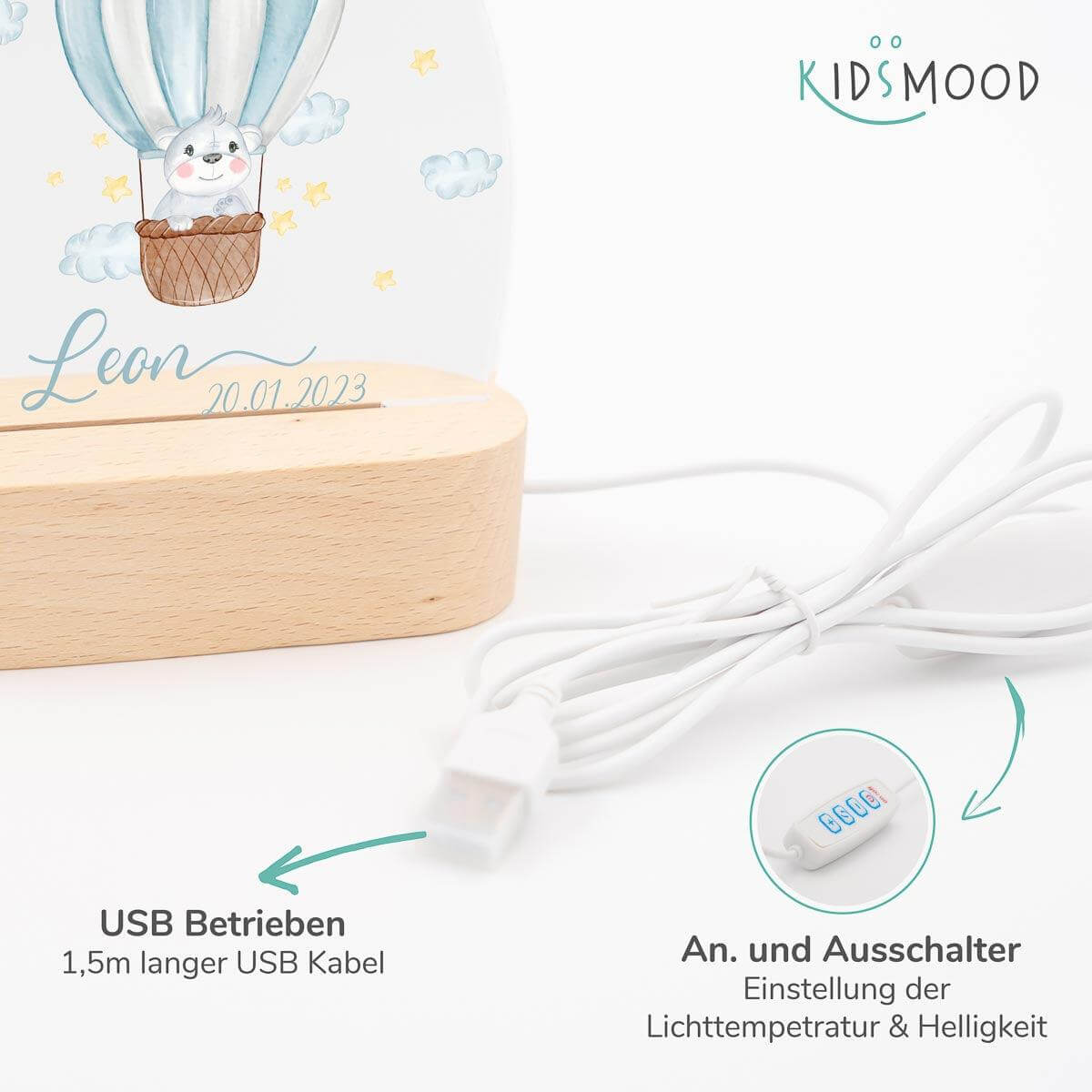 handcrafted night lamp with balloon engraving