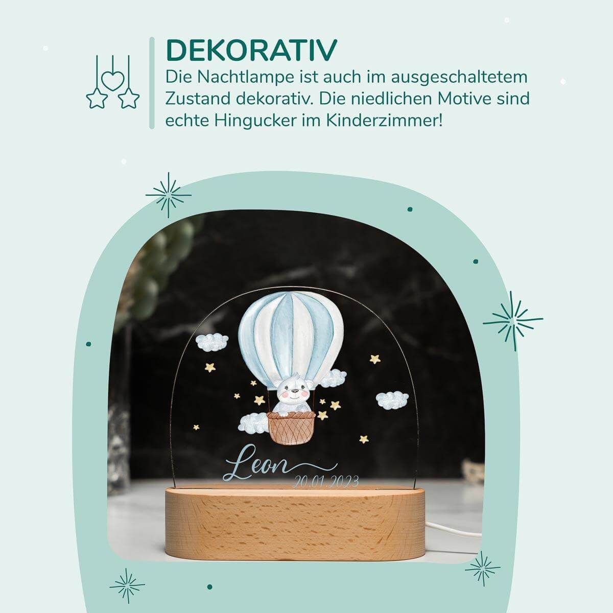 high-quality personalized night lamp with balloon motif