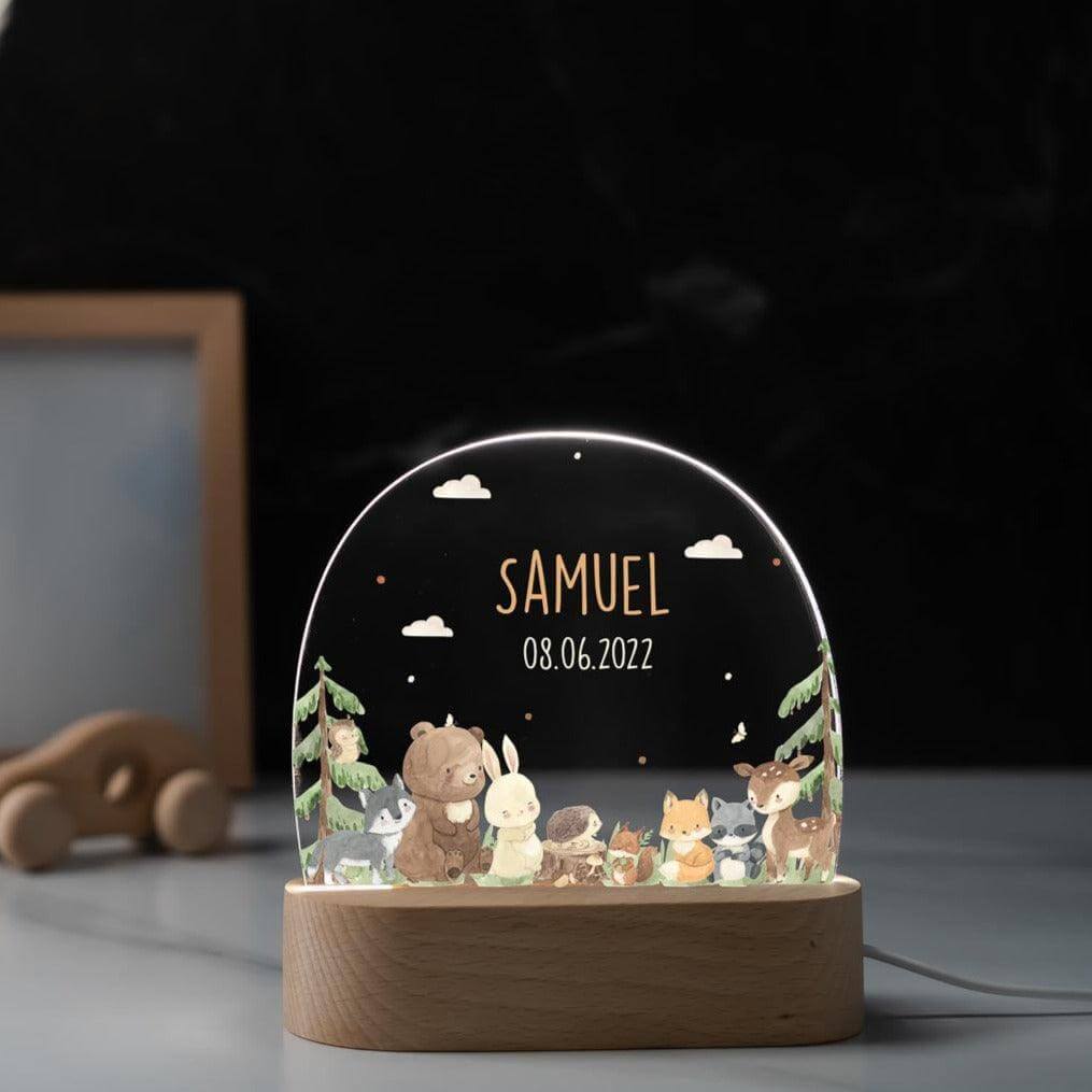 Personalisierte Nachtlampe für Kinder - Waldtiere - Name und Geburtsdatum