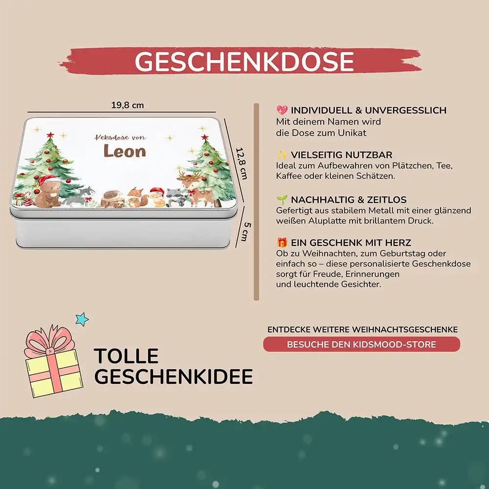 Keksdose aus Metal personalisiert - Weihnachtliche Waldtiere