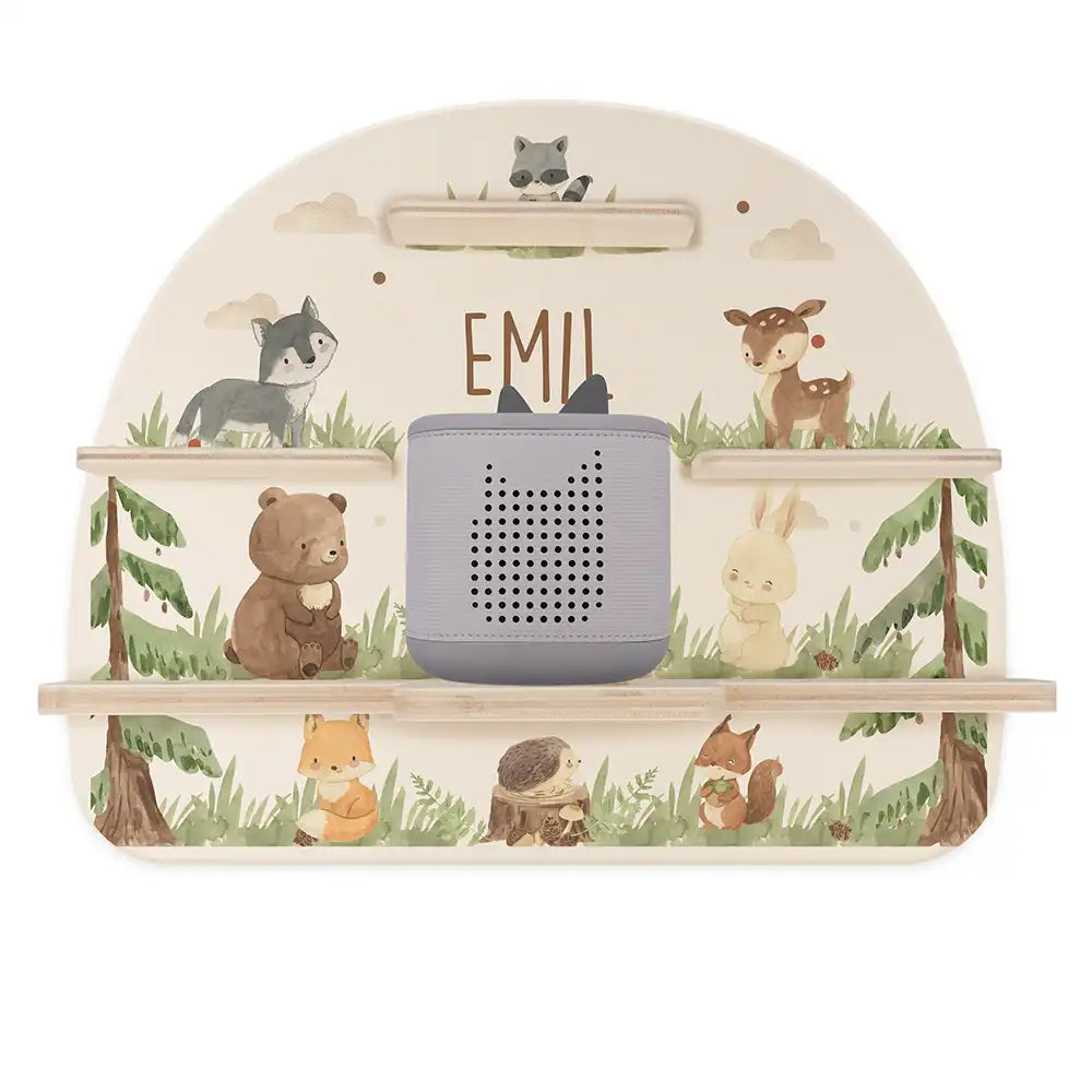 Tonie Regal aus Holz, Toniebox Regal personalisiert niedliche Waldtiere