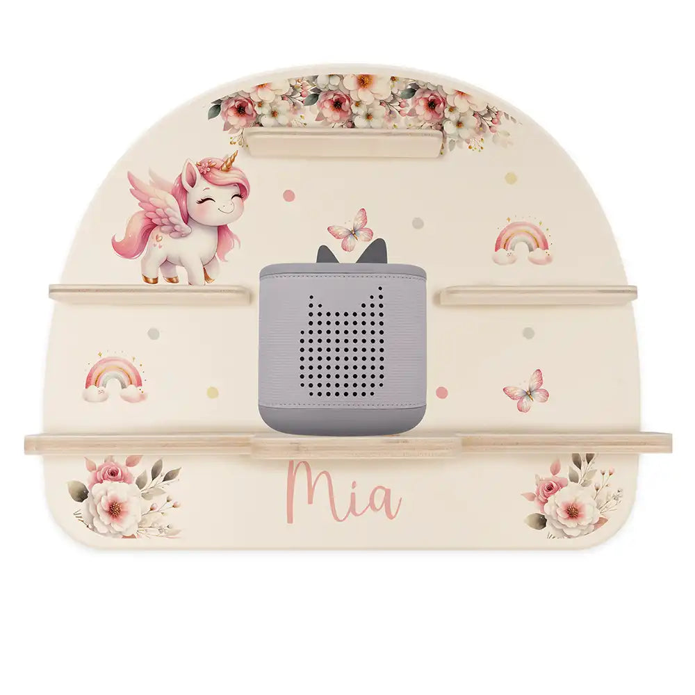 Tonie Regal aus Holz, Toniebox Regal personalisiert Einhorn