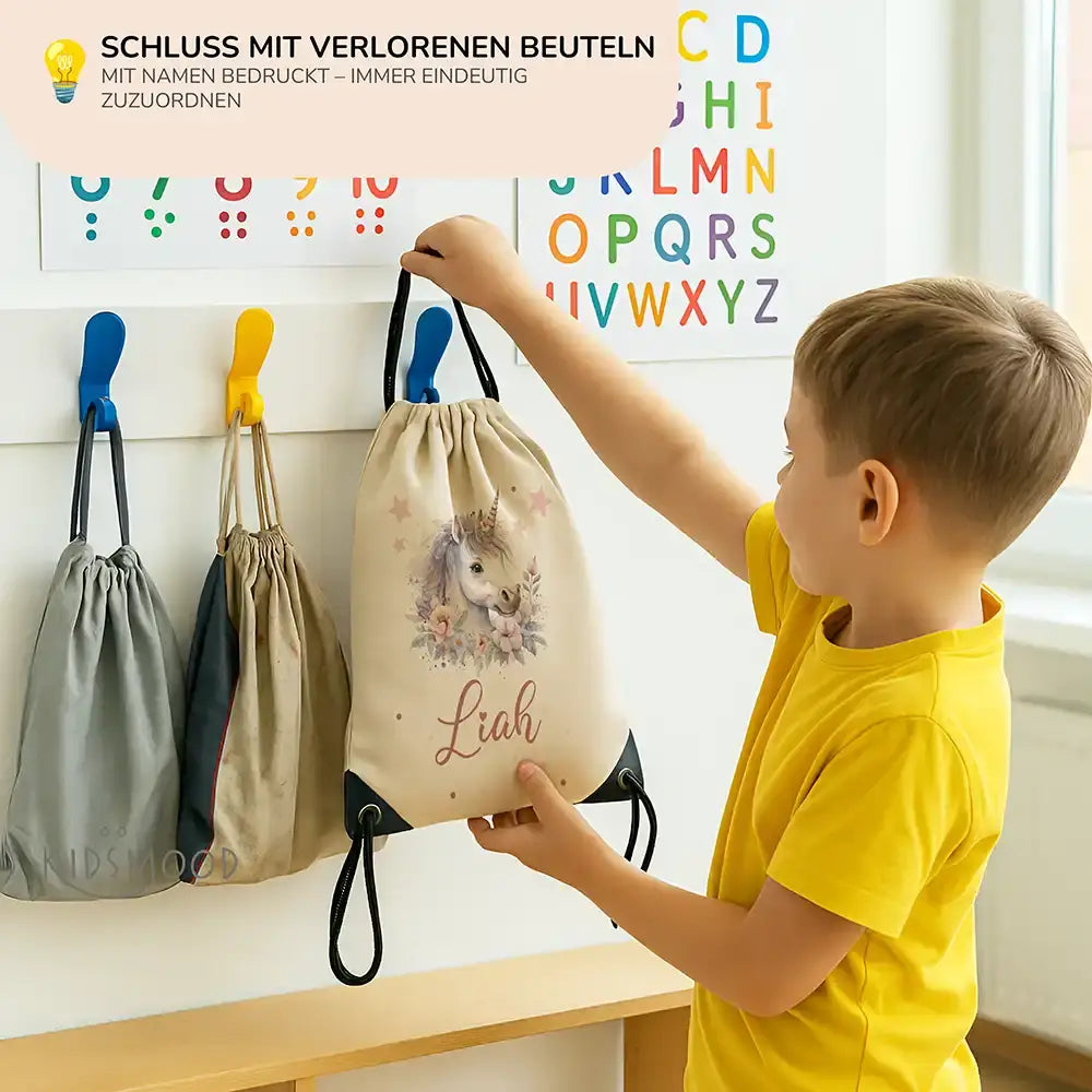 Personalisierter Turnbeutel mit Namen - Einhorn