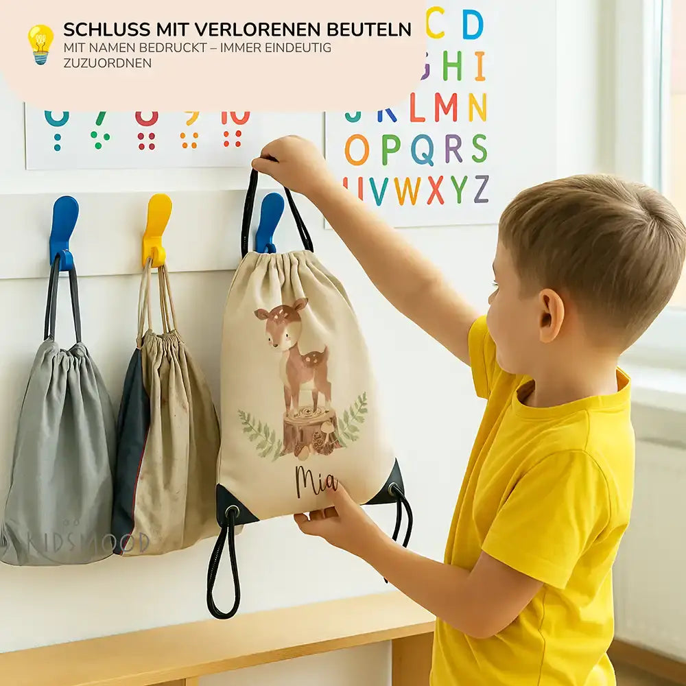 Personalisierter Turnbeutel mit Namen - Reh Waldtiere