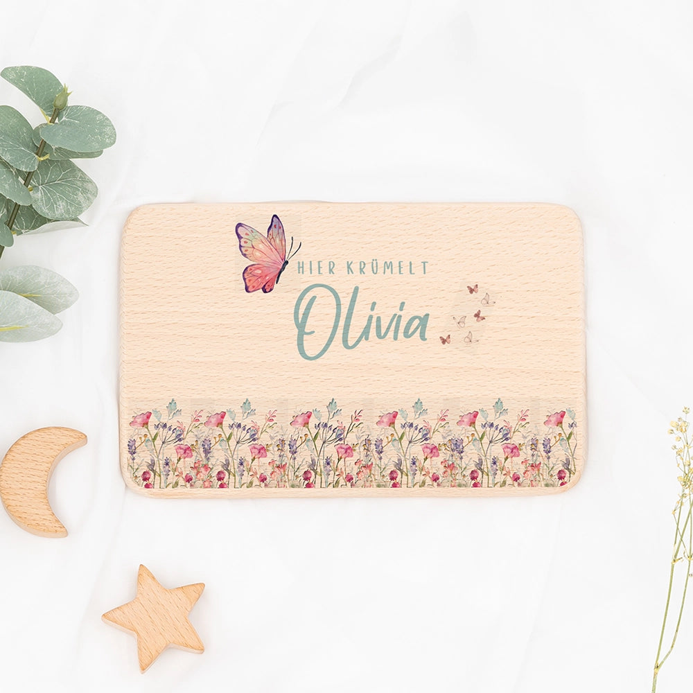 Frühstücksbrettchen Holz personalisiert - Blumenpark
