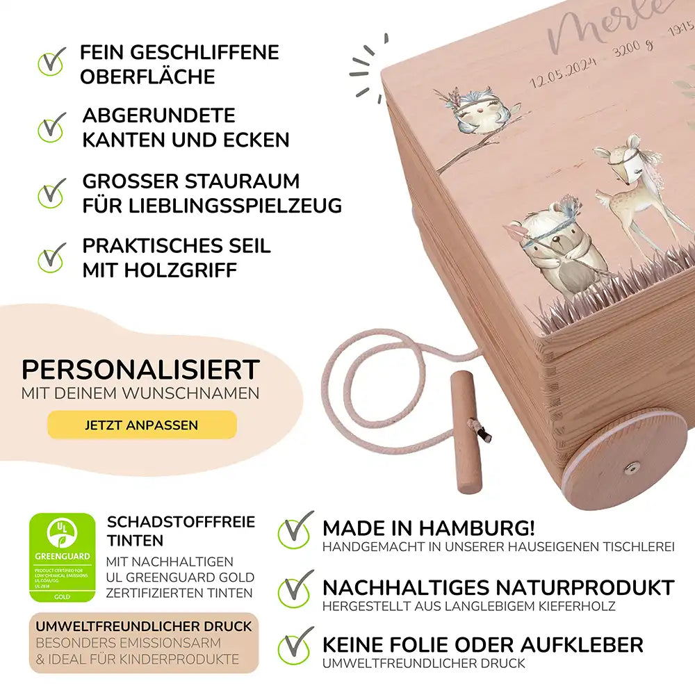 Spielzeugkiste mit Rädern personalisiert - Tipi