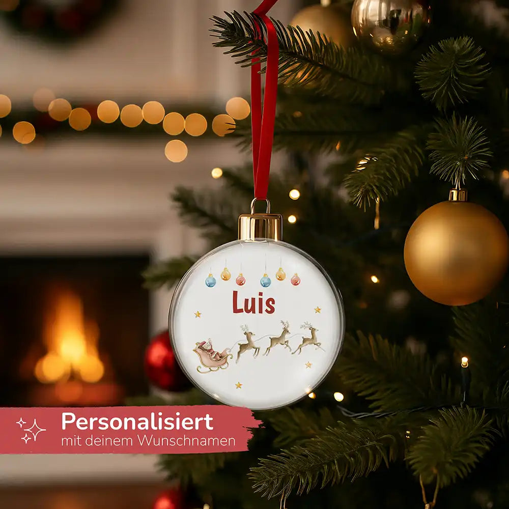 Weihnachtskugel personalisiert mit Namen - Rentierschlitten