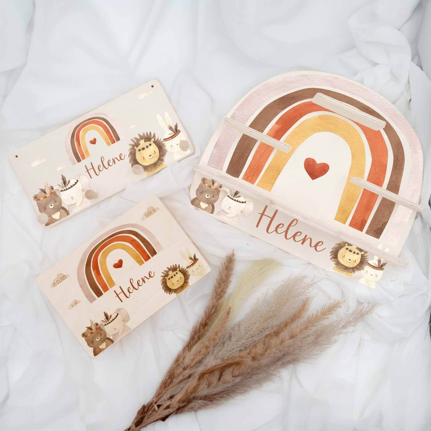 boho-bundle mit personalisierter erinnerungskiste tonieboxregal und garderobe